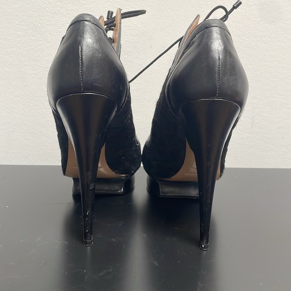 Nicholas Kirkwood Pony Hair Leather Platform Heel Black Lace Up Open Toe 7.5 - Picture 9 of 16